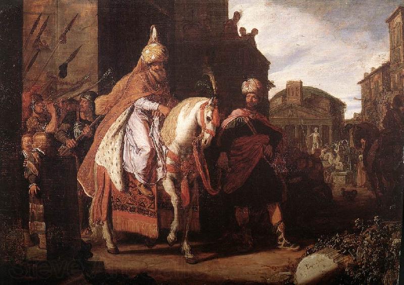 LASTMAN, Pieter Pietersz. The Triumph of Mordecai g Norge oil painting art
